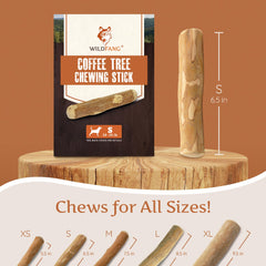 Wildfang Coffee Wood Dog Chew small in-use puppy demonstrates calming chew and engagement.