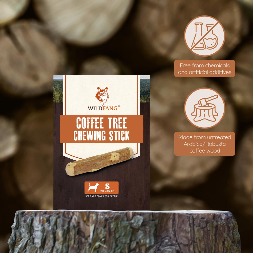 Wildfang Coffee Wood Dog Chew small durable surface emphasizes splinter resistance and safety.