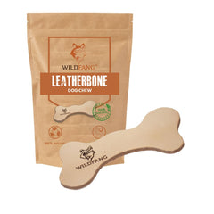 Wildfang Leather Dog Toy Medium leather bone close-up showing teething relief and natural chew