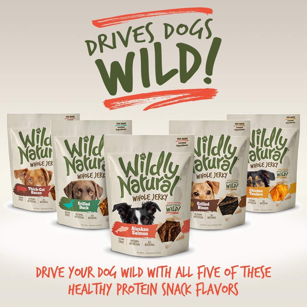 Wildly Natural Whole Jerky dog-training scene shows treat reward moments.