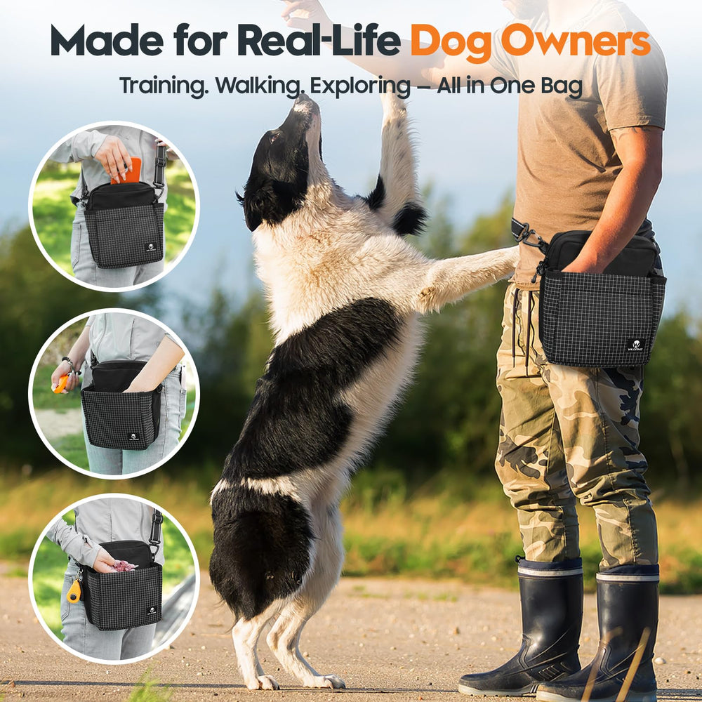 WILDOMS Dog Treat Pouch sleek black design suits urban and park settings.