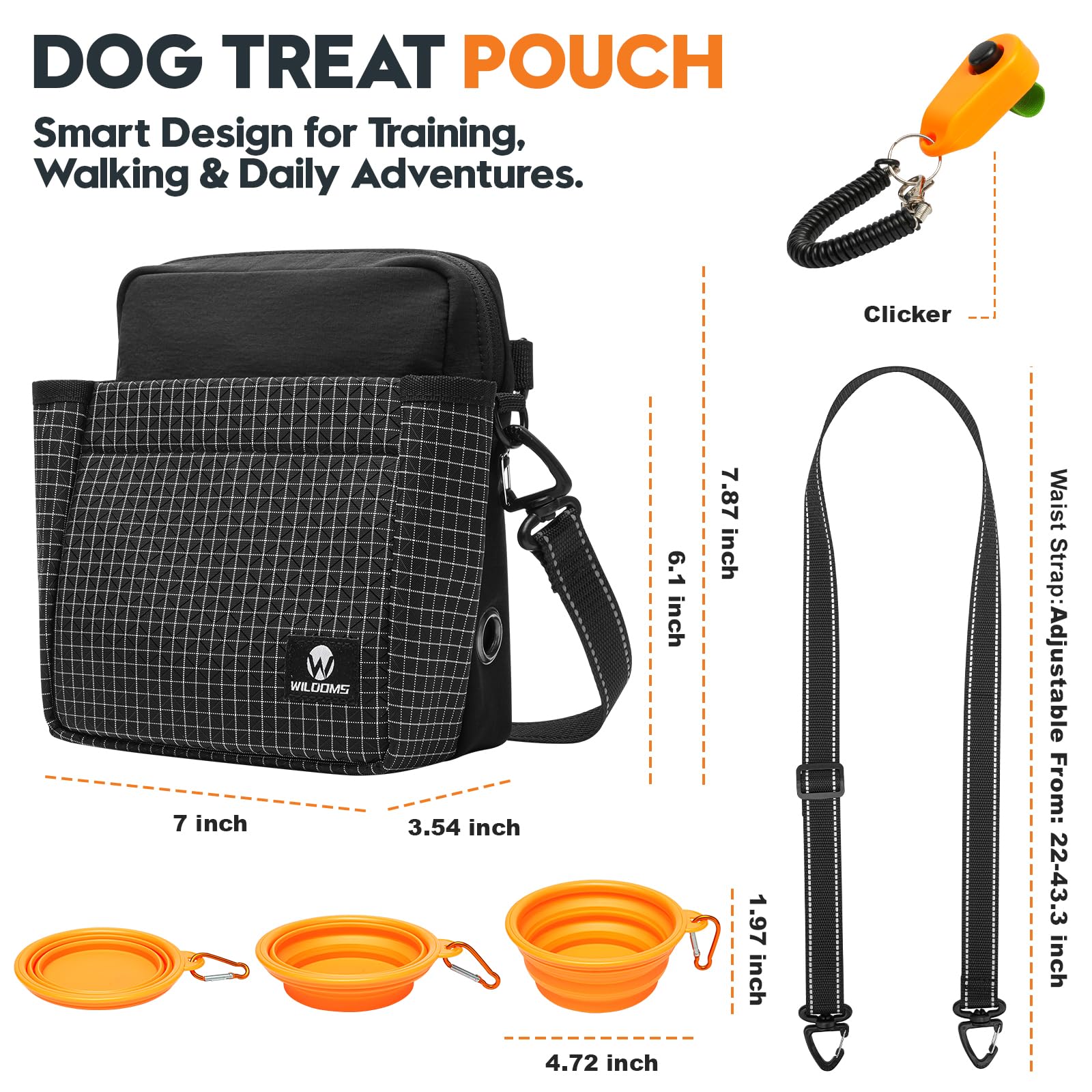 WILDOMS Dog Treat Pouch includes a clicker for on-the-go training reinforcement.