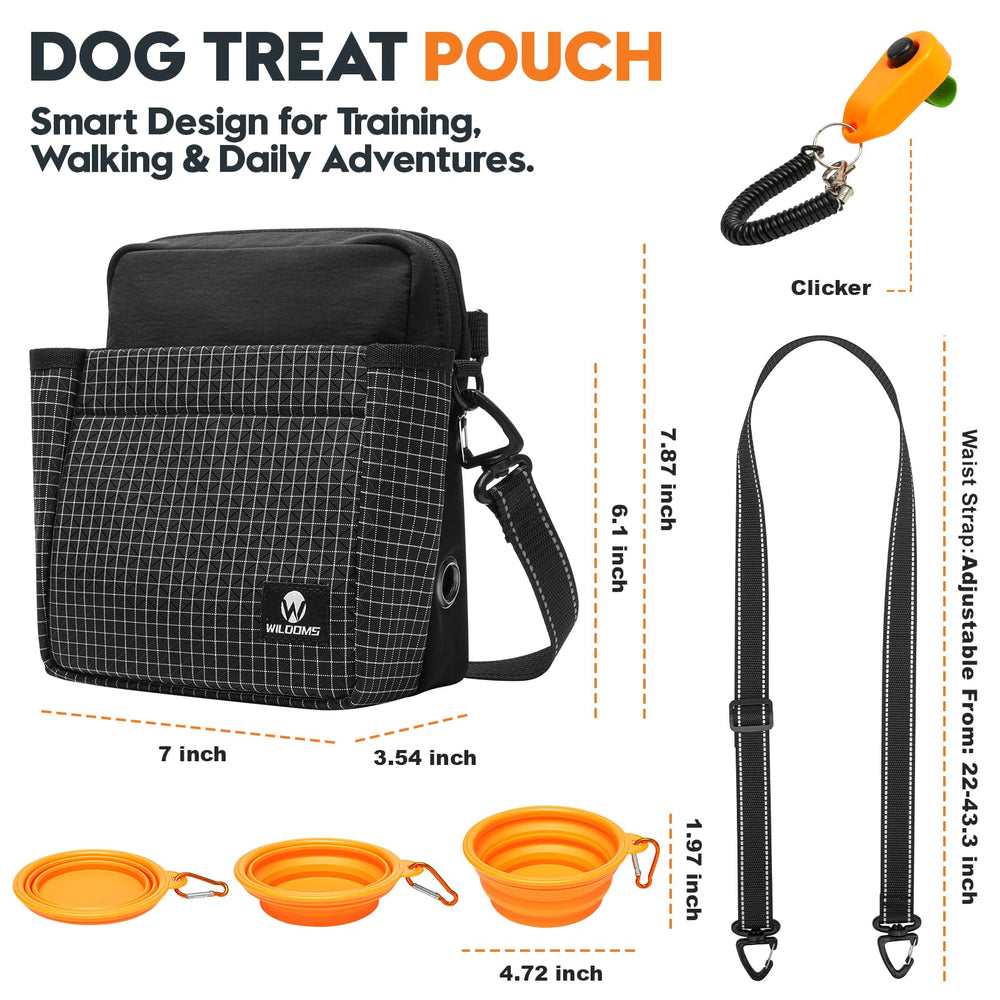 WILDOMS Dog Treat Pouch includes a clicker for on-the-go training reinforcement.