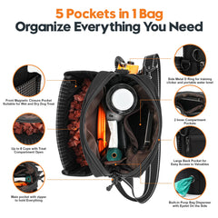 WILDOMS Dog Treat Pouch spacious main pocket holds treats and essentials for outings.