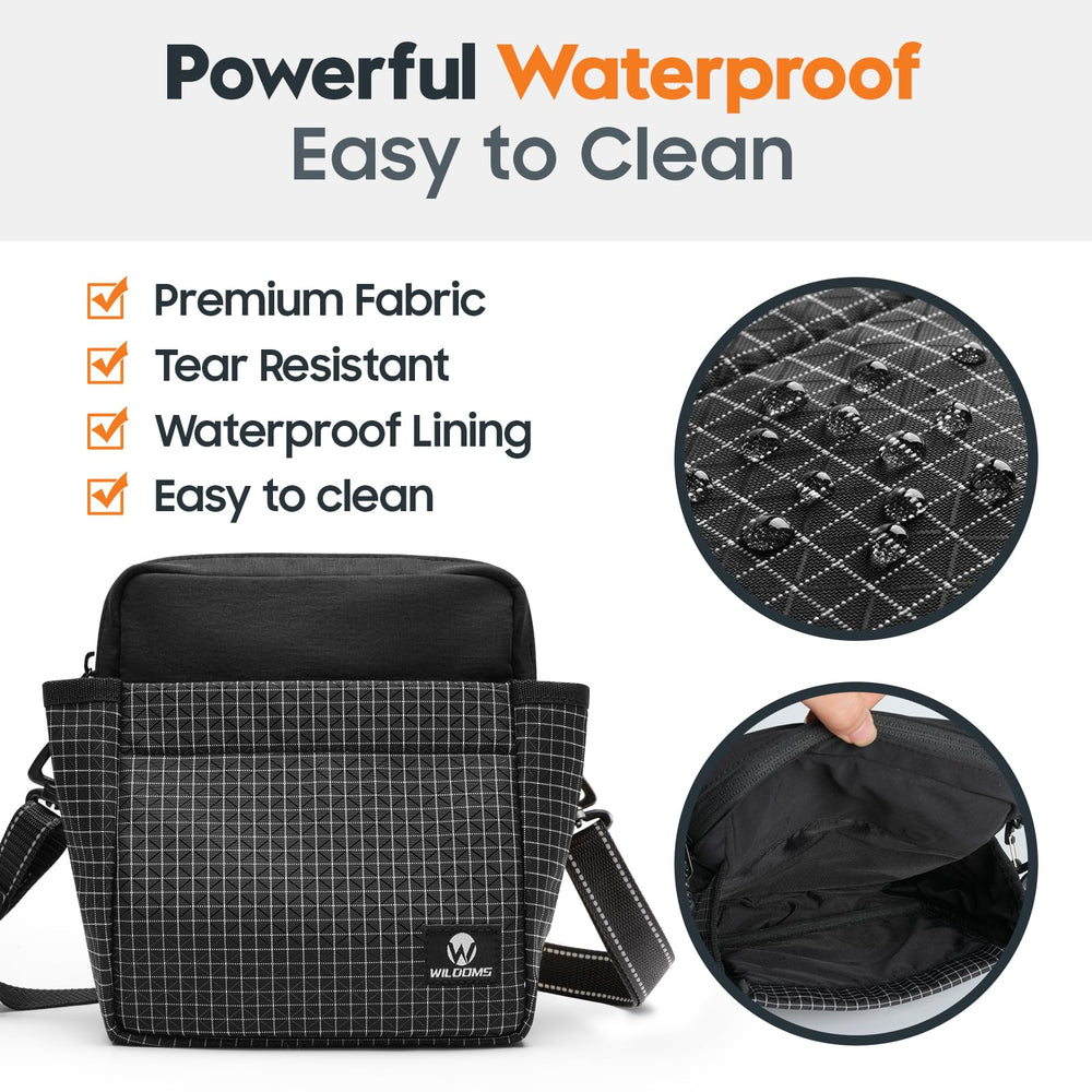 WILDOMS Dog Treat Pouch waterproof fabric protects gear through rain and mud.