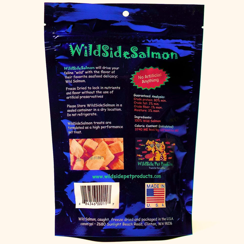 WildSideSalmon store display bag with bright packaging.