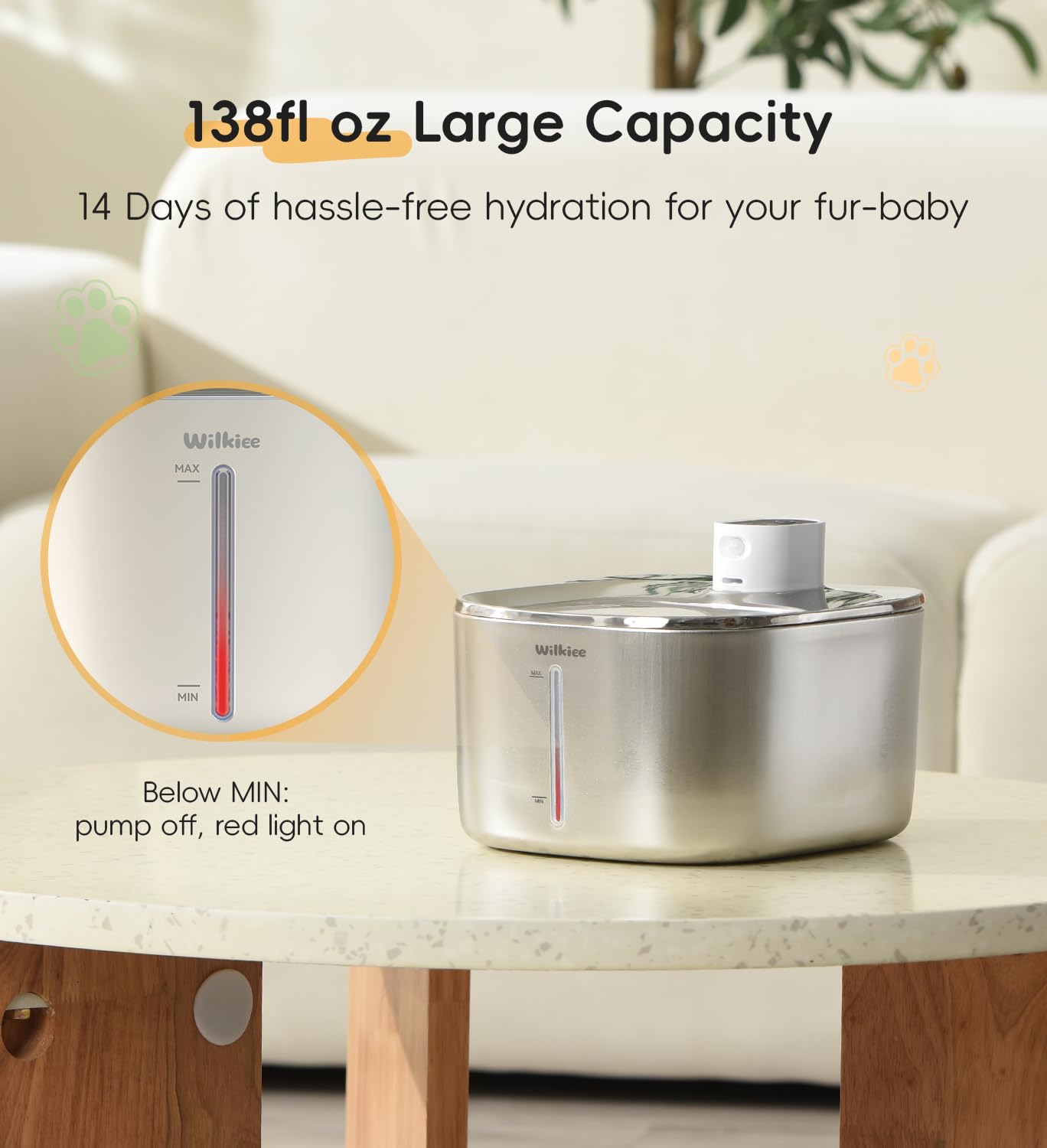 WILKIEE cat fountain dishwasher-safe stainless steel parts for easy cleaning