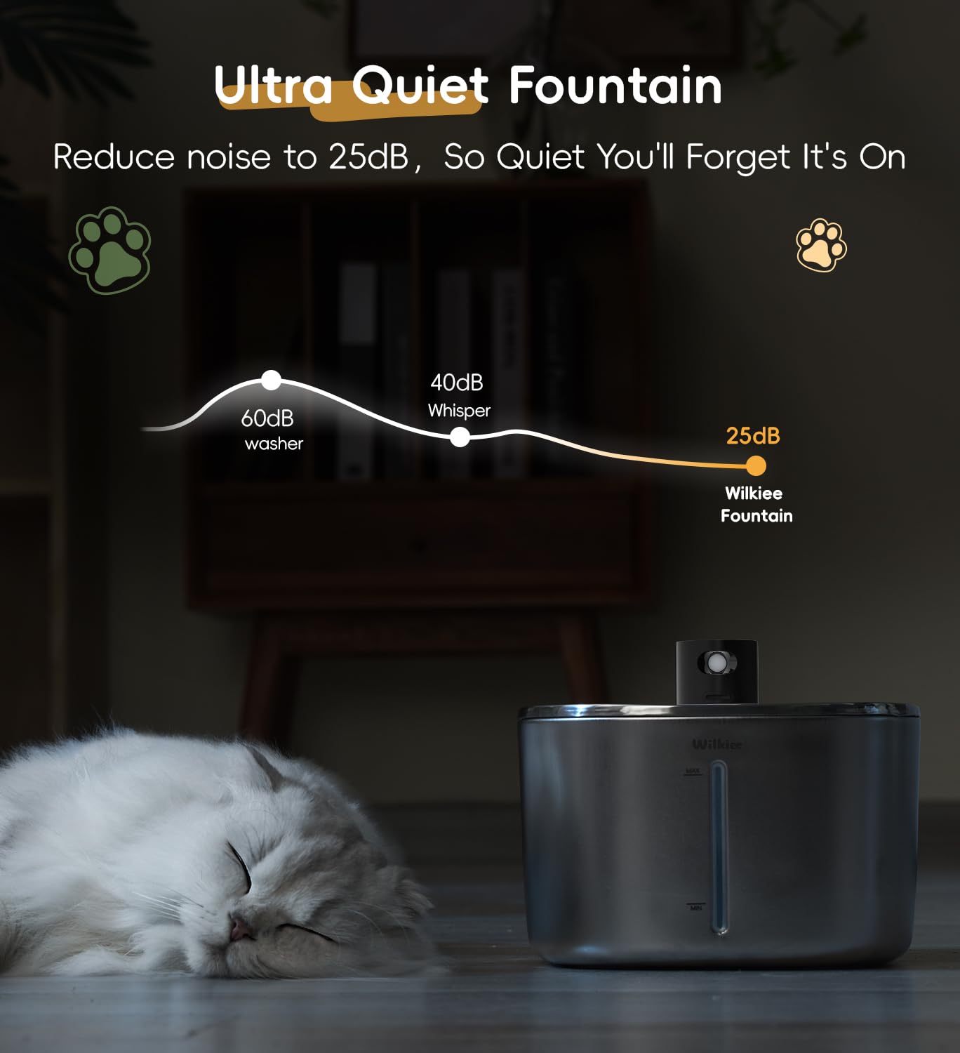 WILKIEE cat water fountain 4.1L capacity for two-cat households.