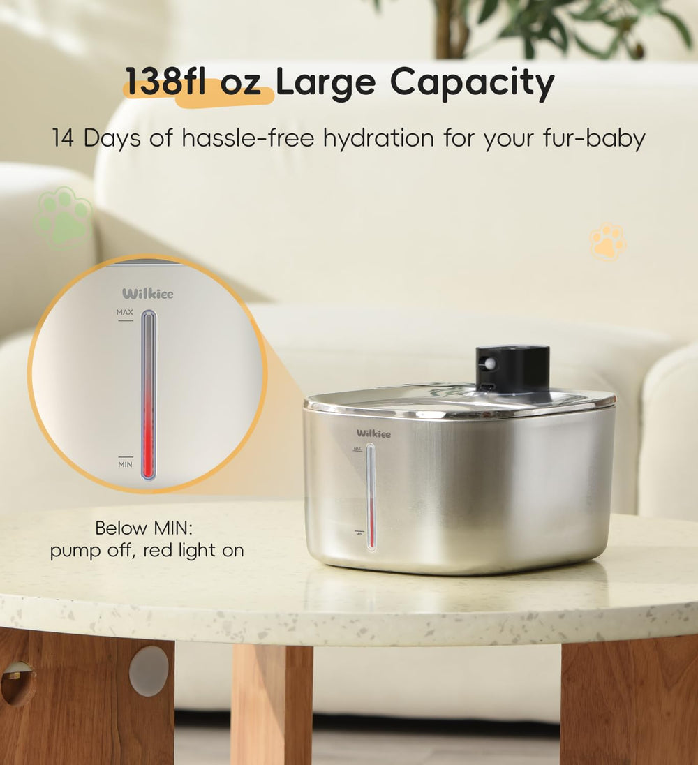 WILKIEE cat water fountain low-water indicator for easy refills.