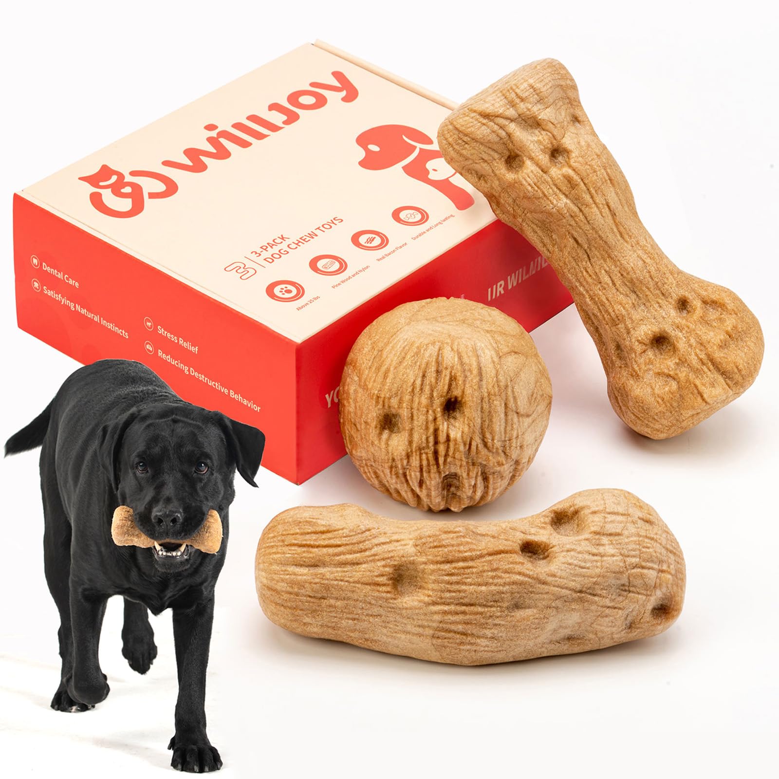 Willjoy 3-pack dog toys for aggressive chewers provide durable entertainment for large dogs.