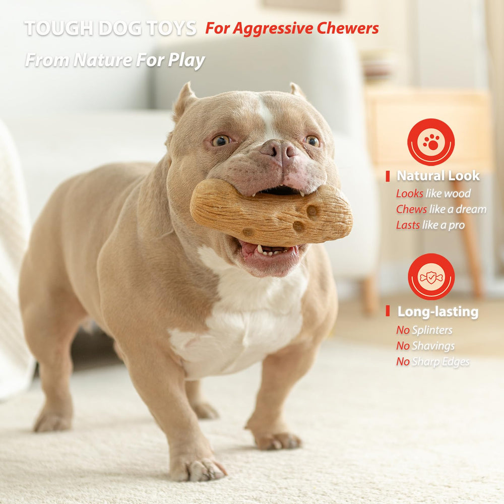 Willjoy pine wood and nylon chew toy close-up shows rugged texture for hard chewers.