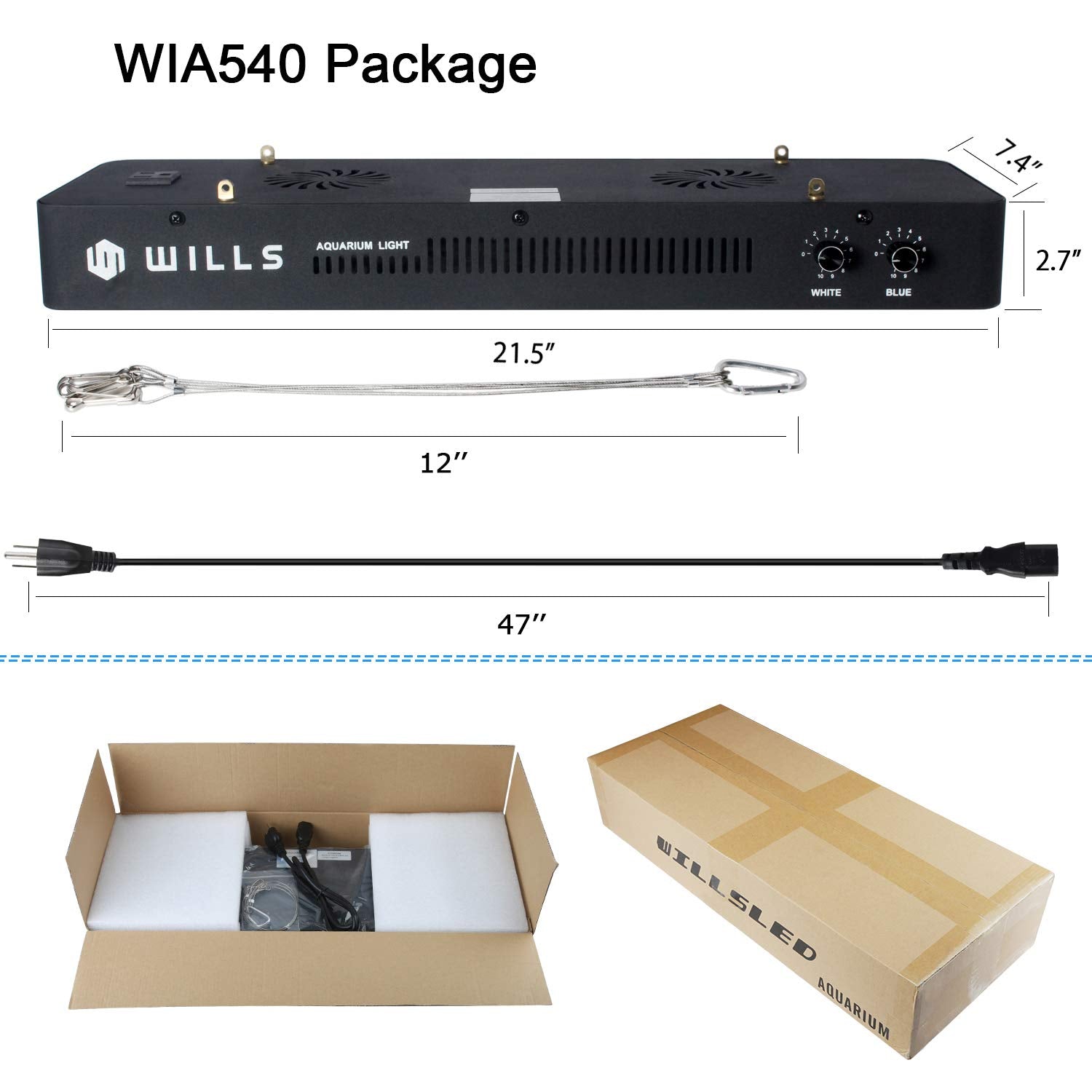 WILLS Full Spectrum Aquarium Light black design blends with modern aquarium setups.