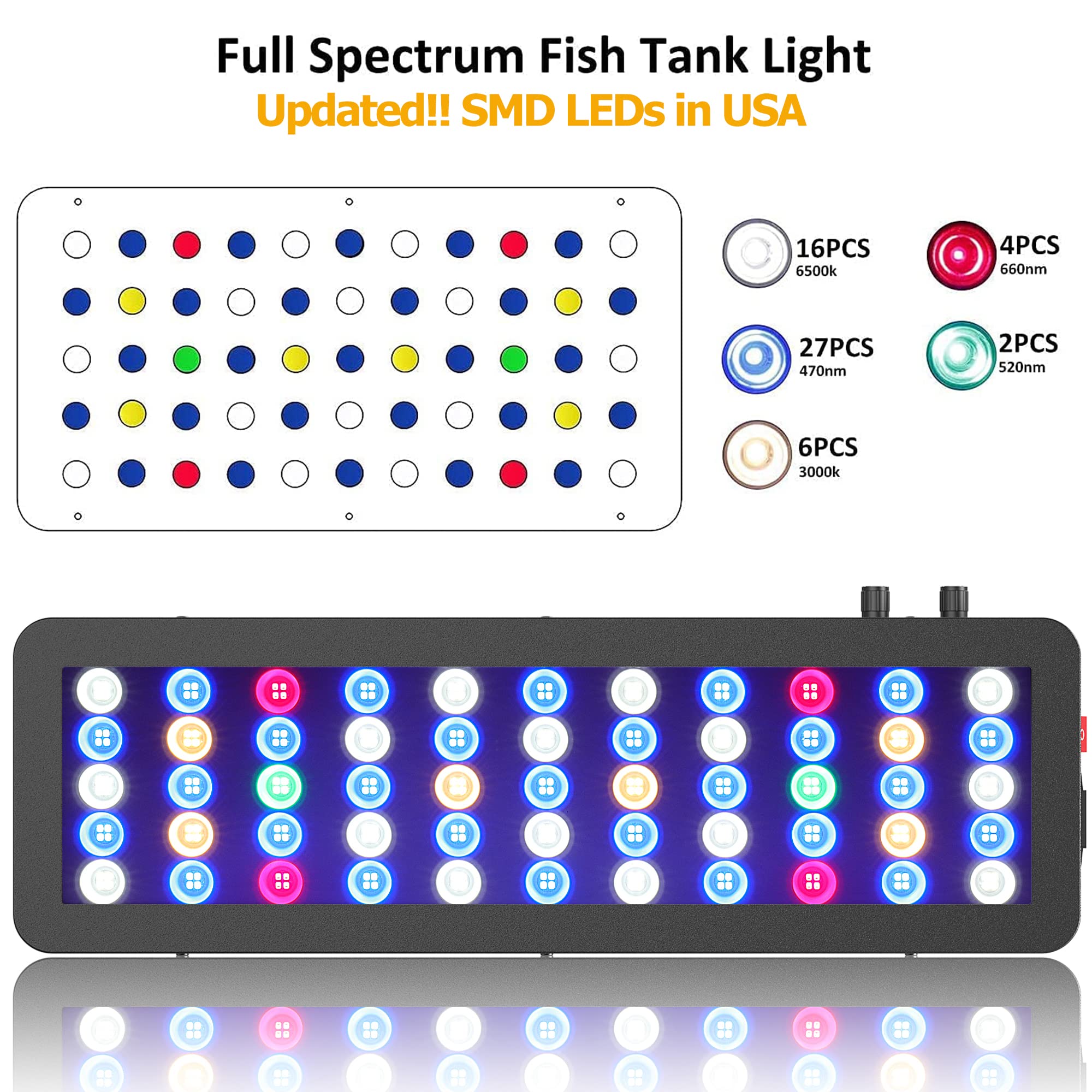 WILLS Full Spectrum Aquarium Light dual dimming channels allow customizable reef lighting scenarios.