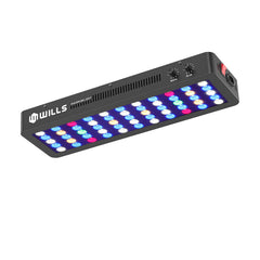WILLS Full Spectrum Aquarium Light front view shows even coverage for reef tanks.