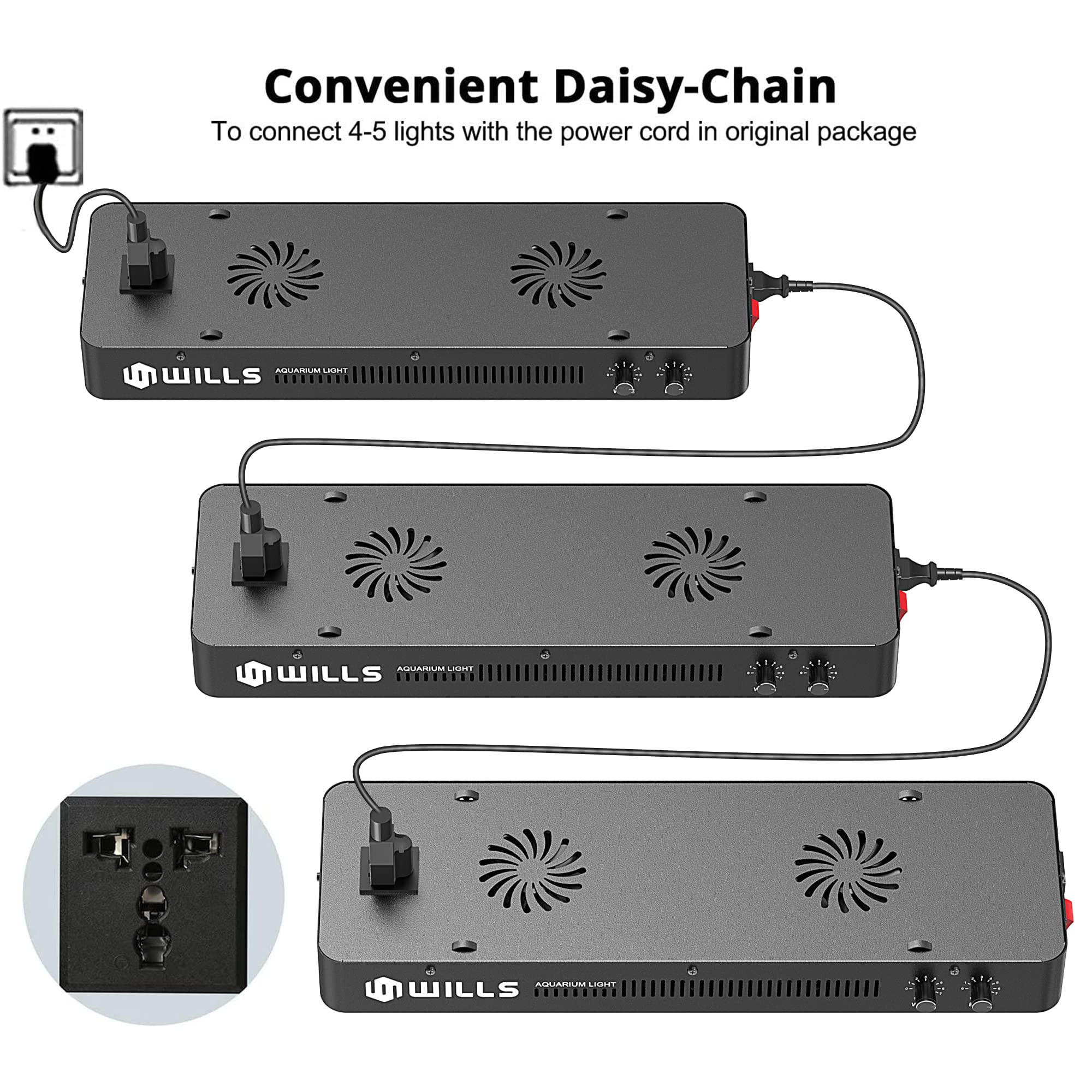 WILLS Full Spectrum Aquarium Light quiet cooling ensures peaceful operation near your tank.