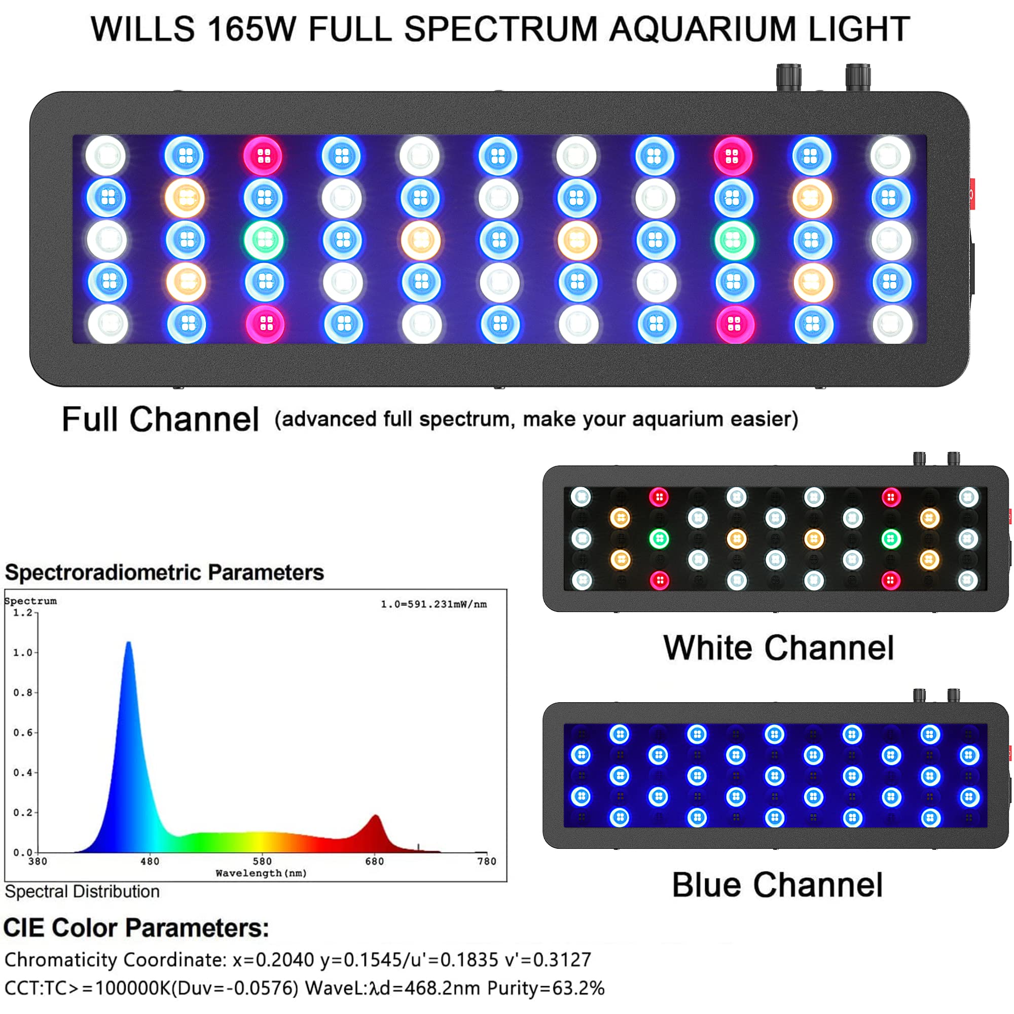 WILLS Full Spectrum Aquarium Light tank compatibility suited for shallow SPS/LPS reef environments.