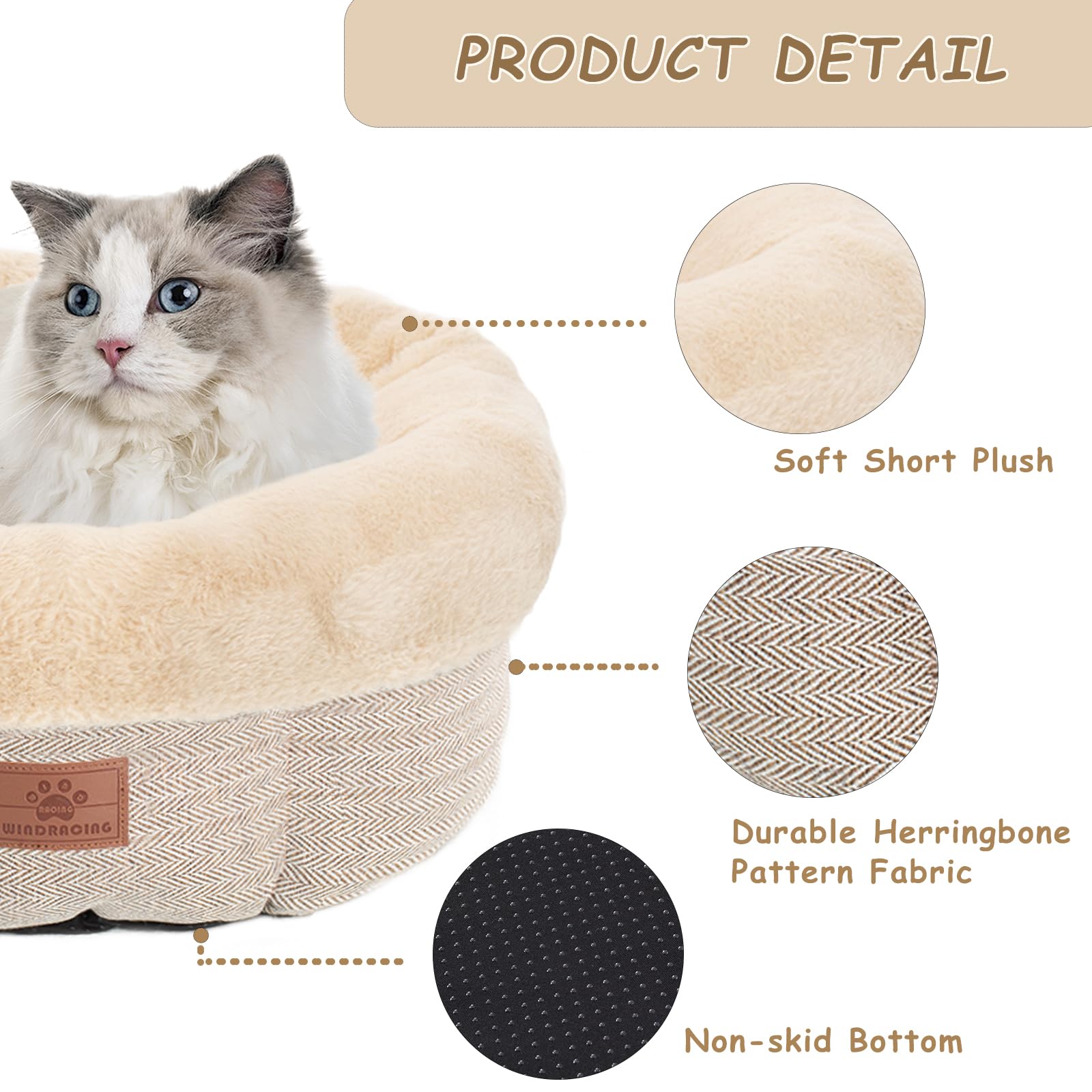 WINDRACING cat bed with four-sided bolsters supports head and neck for restful sleep.