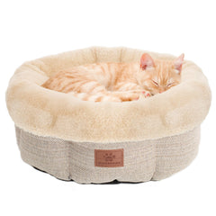 WINDRACING cat bed with round soft surface delivers warm comfort for indoor cats during nap time.