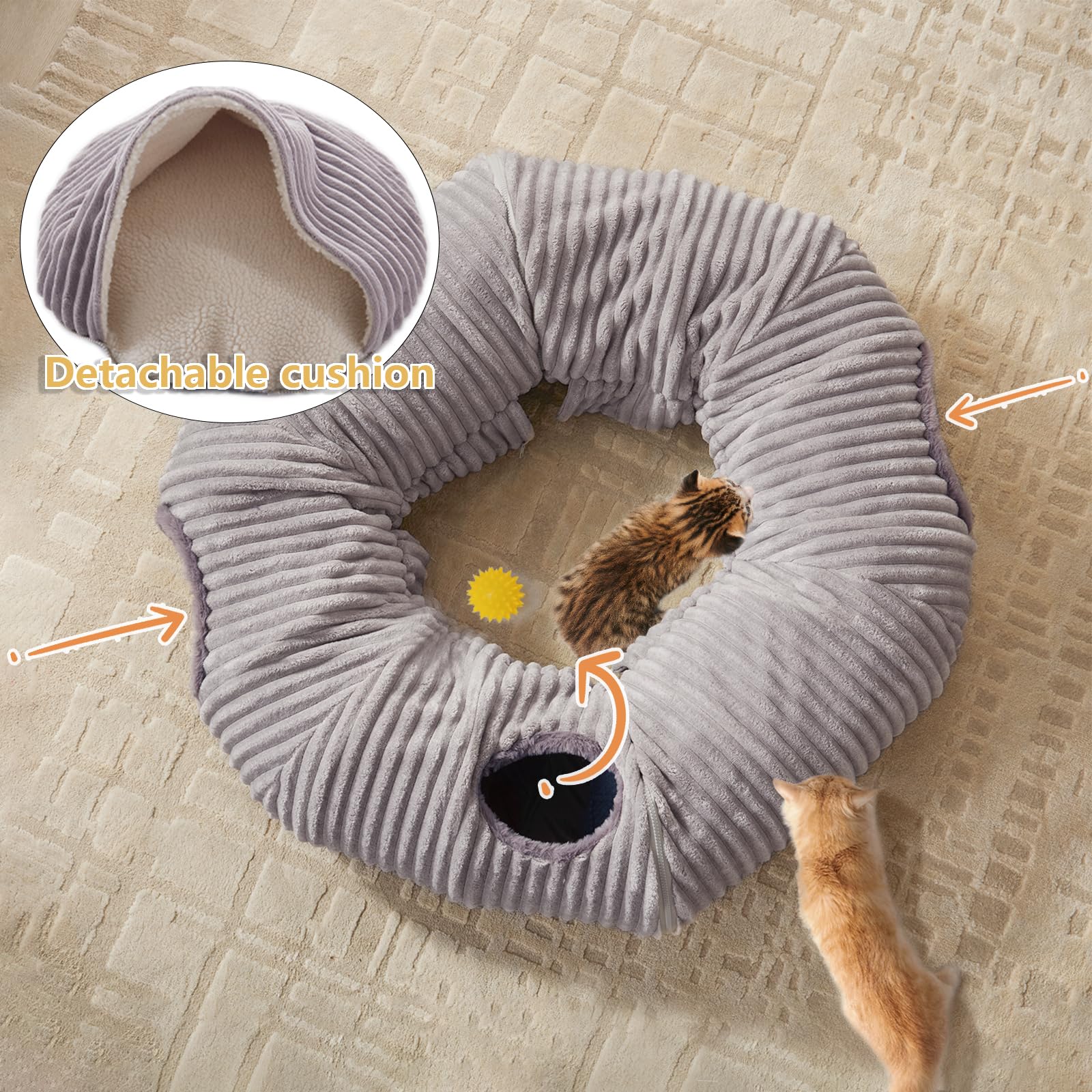 WINDRACING Cat Tunnel Bed with hanging ball highlights interactive fun and enrichment during playtime.