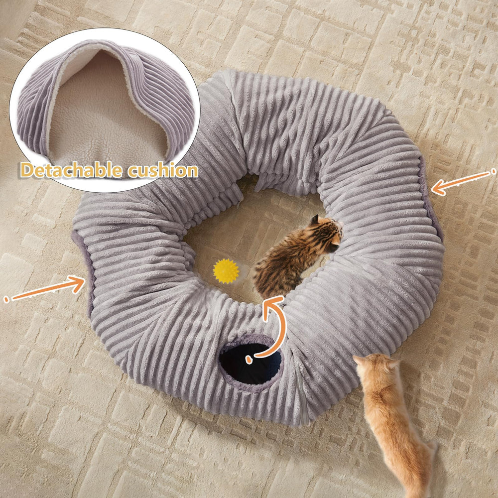 WINDRACING Cat Tunnel Bed with hanging ball highlights interactive fun and enrichment during playtime.