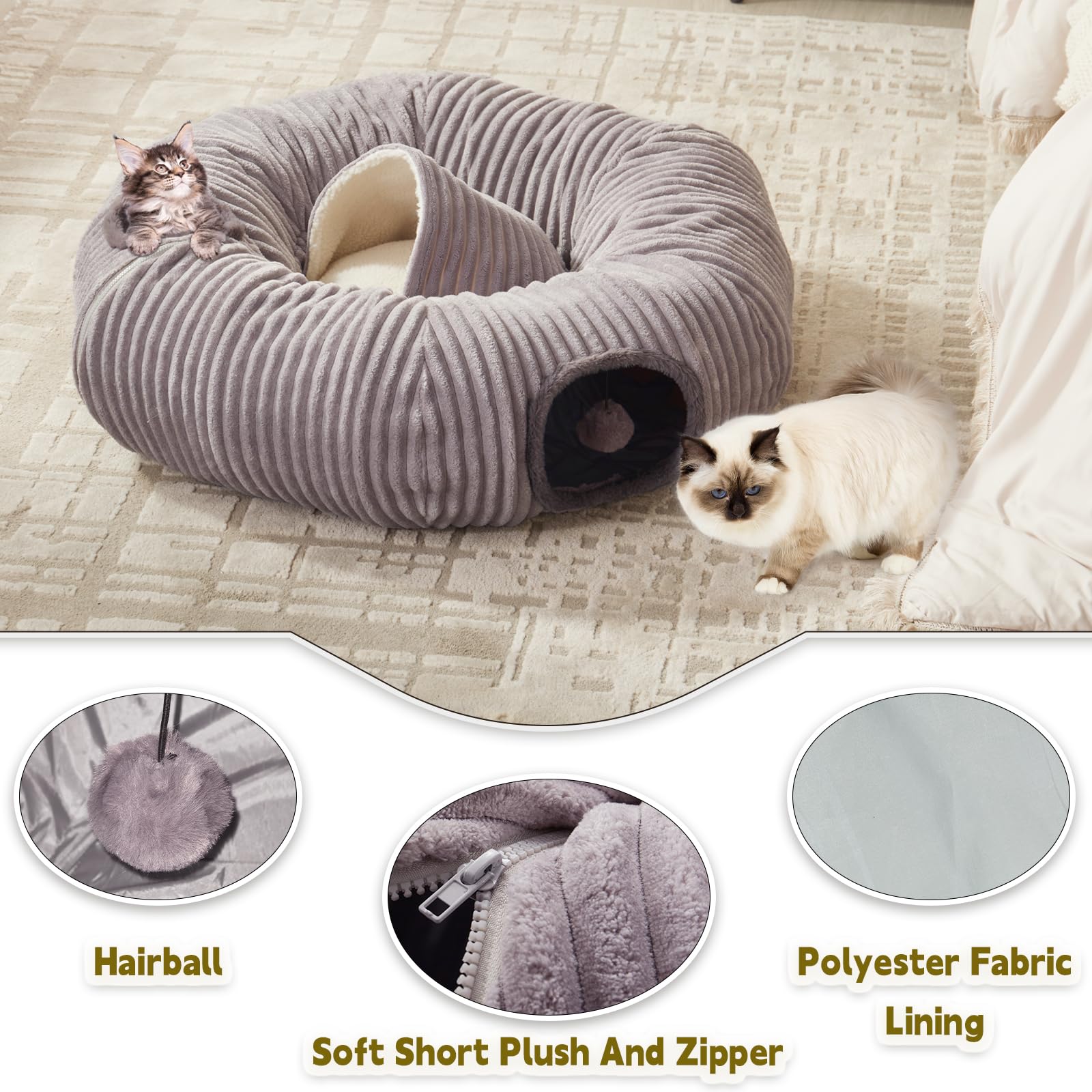 WINDRACING Large Cat Tunnel Bed peek-hole setup fosters interactive hide-and-seek play.
