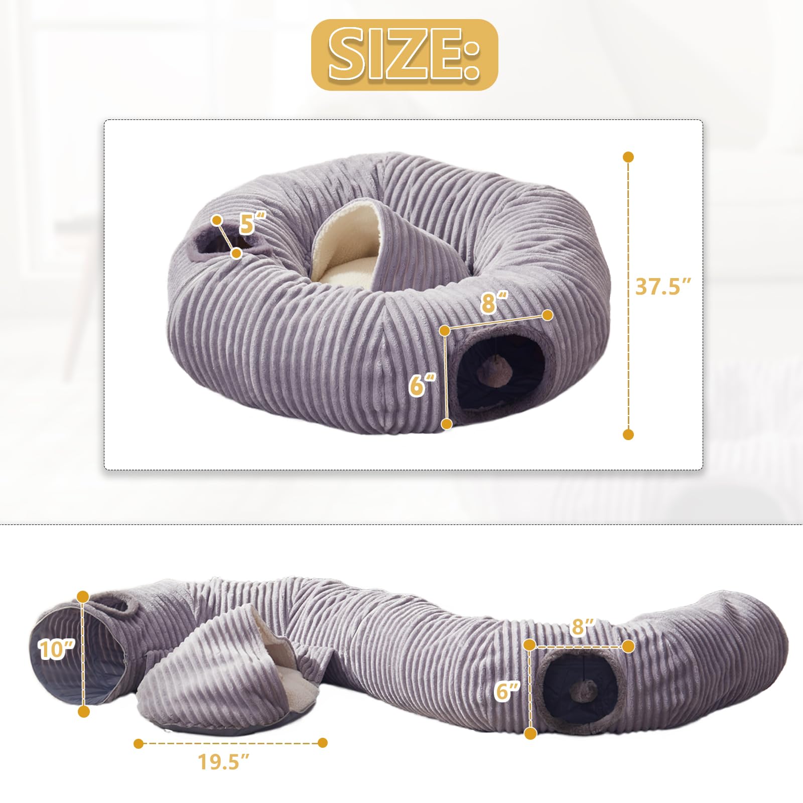 WINDRACING Cat Tunnel Bed S-shape demonstrates flexible layout for multi-cat homes and interactive exploration.