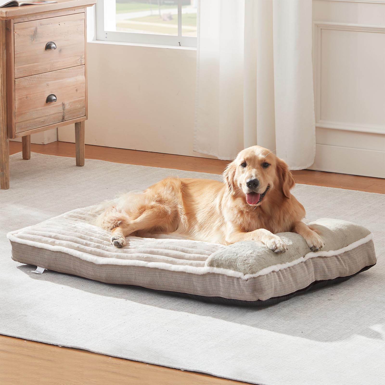 WindRACING large dog bed beige with pillow support for restful sleep