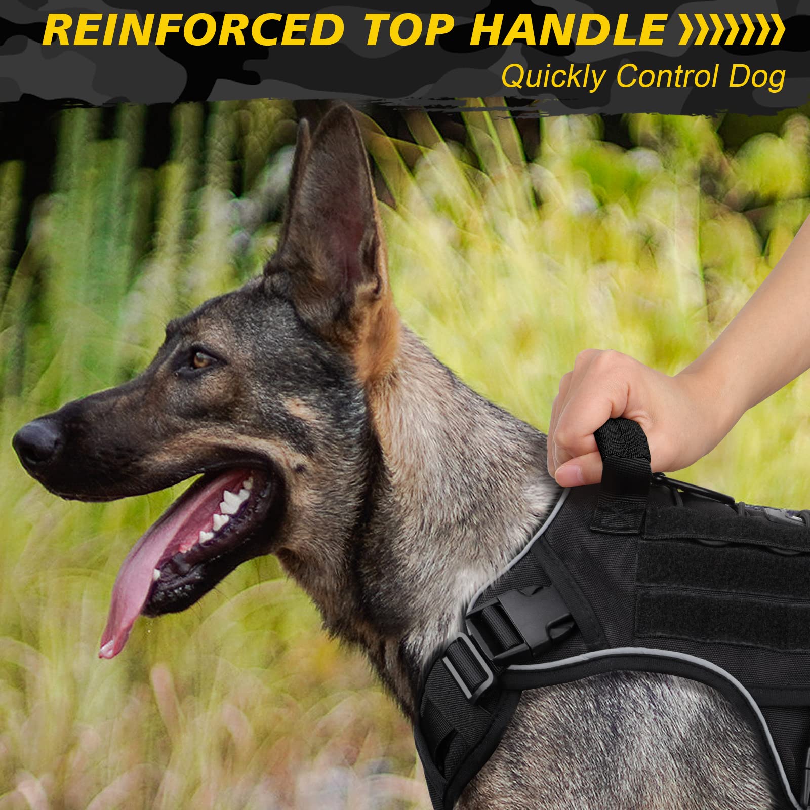 WINGOIN Black Tactical Dog Harness D-rings close-up for training and leash attachment