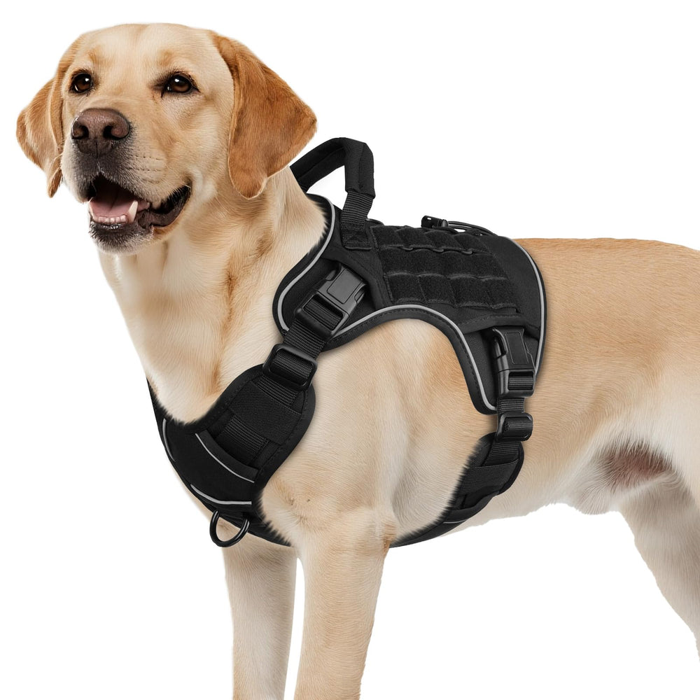 WINGOIN Black Tactical Dog Harness front view shows adjustable fit for large breeds during walks