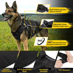 WINGOIN Black Tactical Dog Harness handle and D-rings detail for controlled training and safety