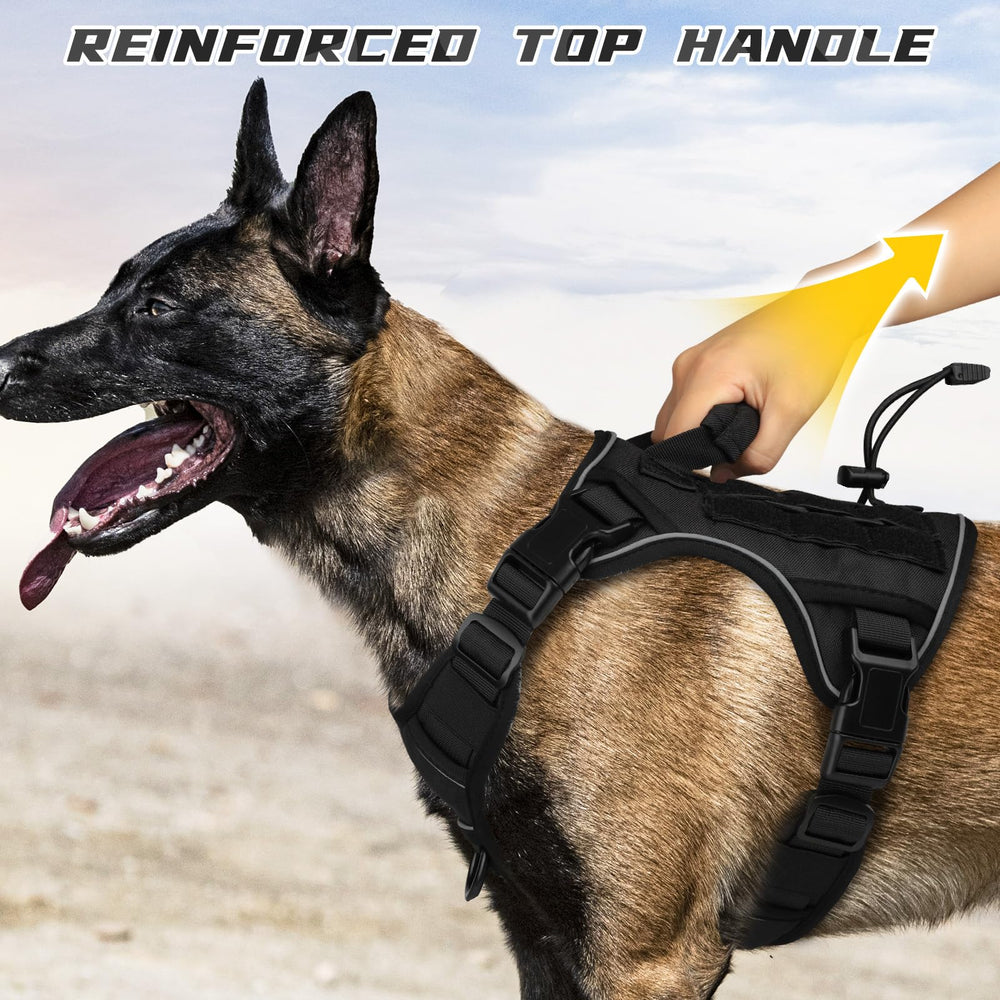 WINGOIN Black Tactical Dog Harness with handle and D-rings to guide and train.