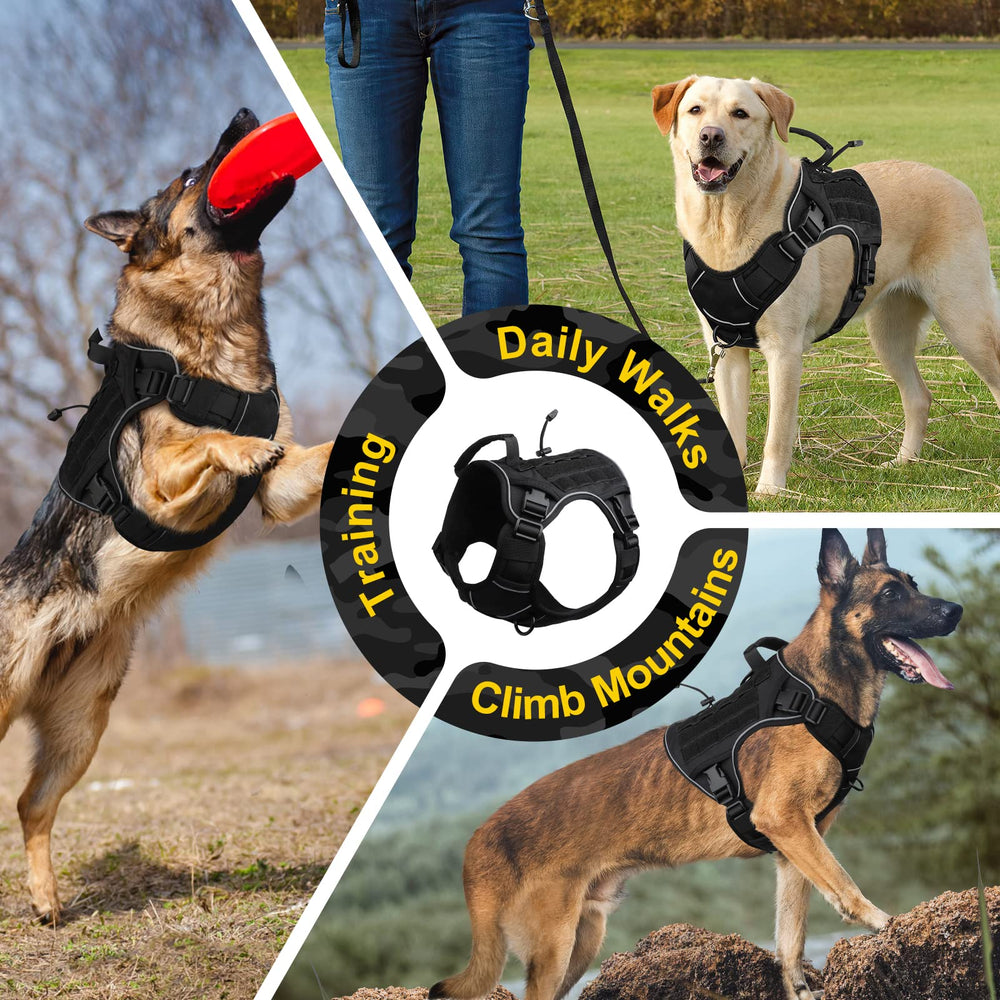 WINGOIN Black Tactical Dog Harness packaging image indicating ready-for-use outdoor gear