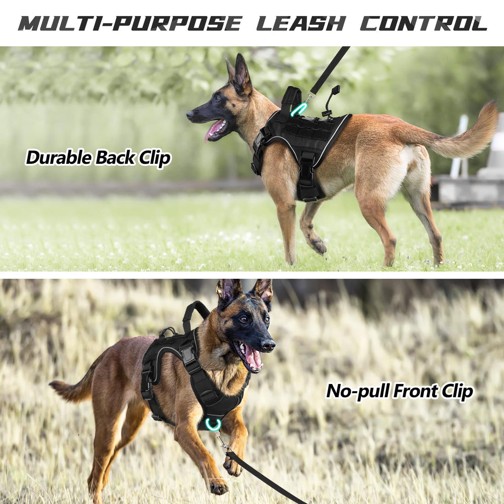 WINGOIN Black Tactical Dog Harness with reflective strip for safer evening walks.