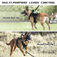 WINGOIN Black Tactical Dog Harness with reflective strip for safer evening walks.