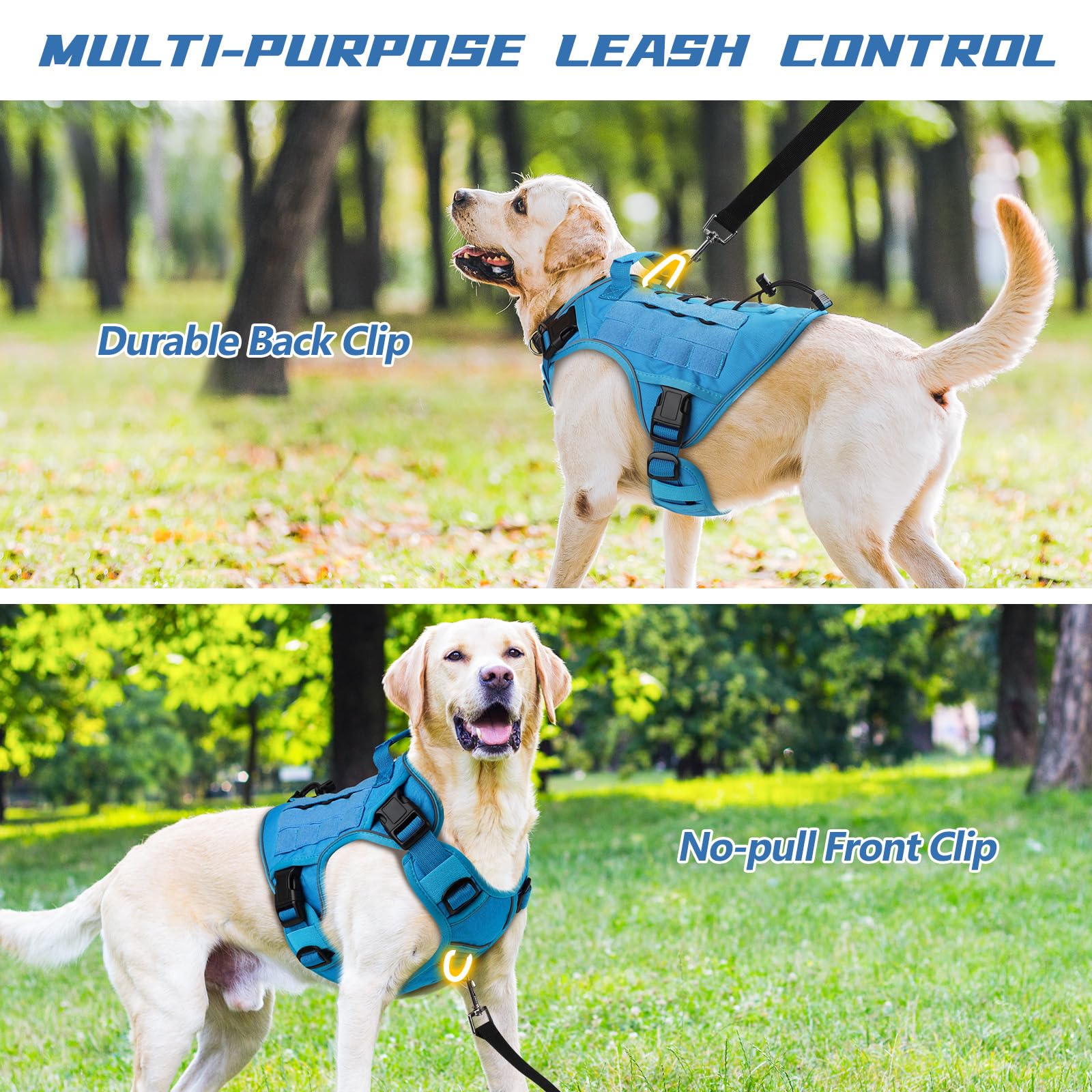 WINGOIN Blue Tactical Dog Harness inner mesh closeup — breathable comfort on long hikes