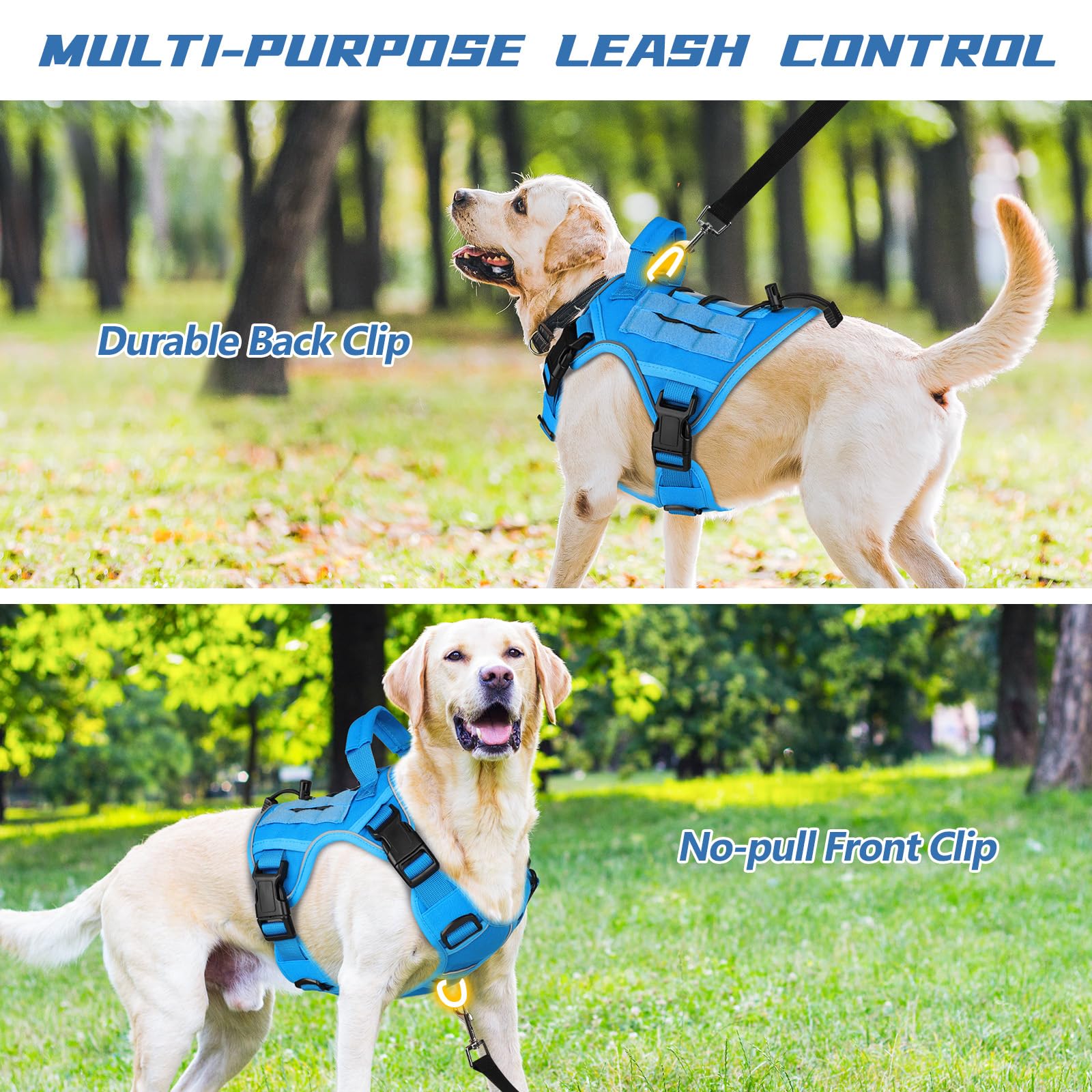 WINGOIN Blue tactical dog harness reflective strip enhances visibility for evening strolls.