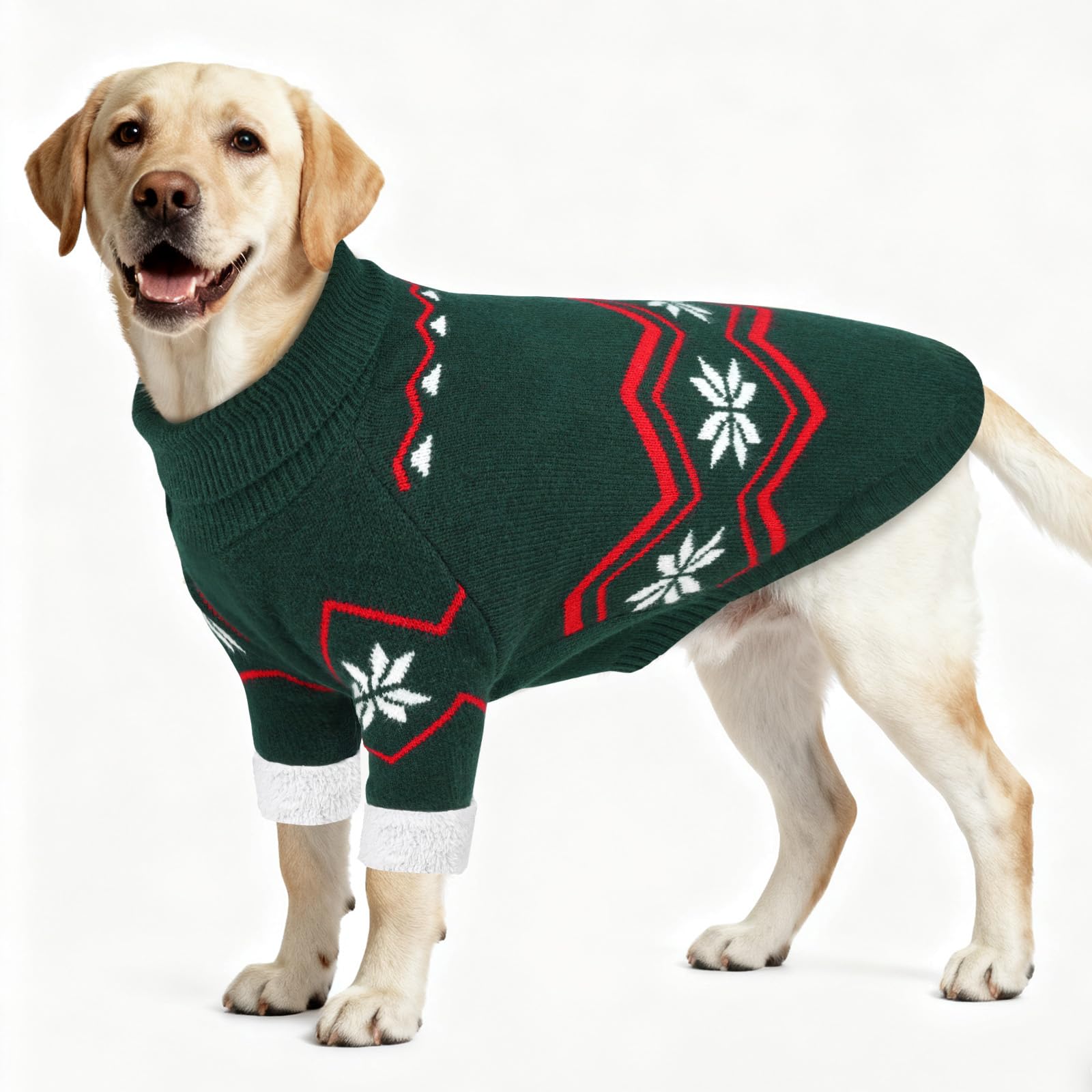 Wingoin dog sweater XXXXL fit demonstrates chest measurements for large breeds' comfort