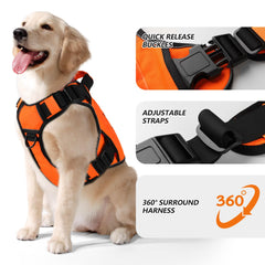 WINGOIN orange tactical dog harness front view enhances visibility and safety.