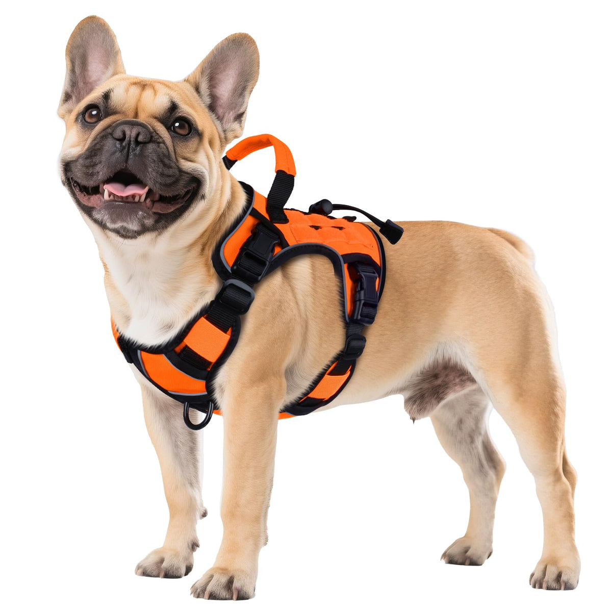 WINGOIN orange tactical dog harness side view promotes no-pull control during walks.