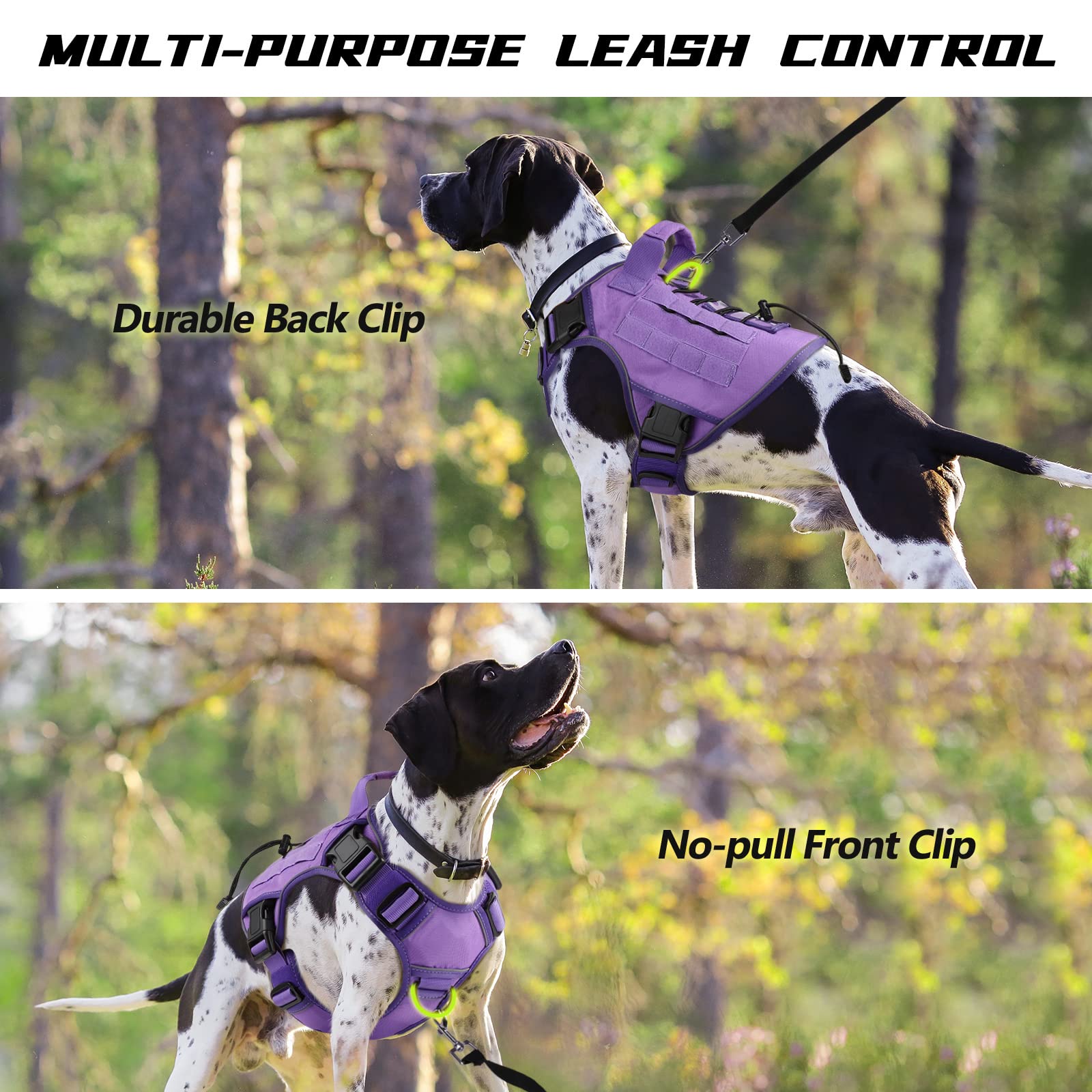 WINGOIN Purple Tactical Dog Harness military-nylon outer ensures lasting durability
