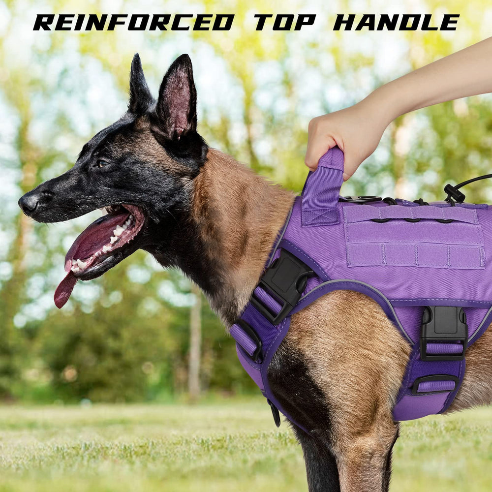 WINGOIN Purple Tactical Dog Harness reflective strip boosts visibility at dusk
