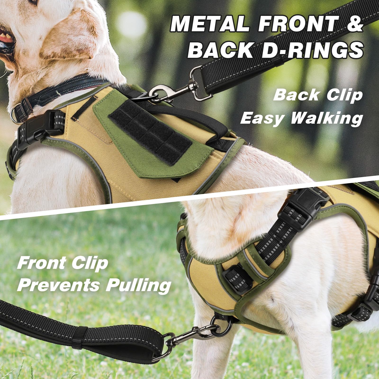 WINGOIN tactical dog harness khaki dual-d-ring design for control.