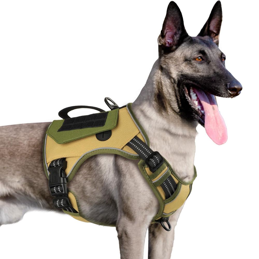 WINGOIN tactical dog harness khaki front view for secure everyday walking.