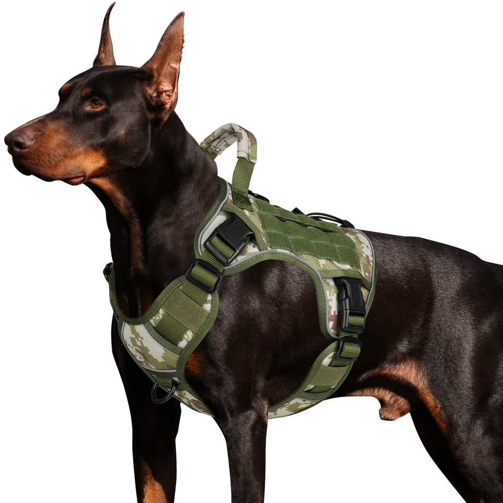 WINGOIN Tactical Dog Harness front view in green camo for long hikes.