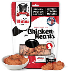 Winni Treats: corazones de pollo liofilizados para perros, snack proteico para entrenar y premiar.