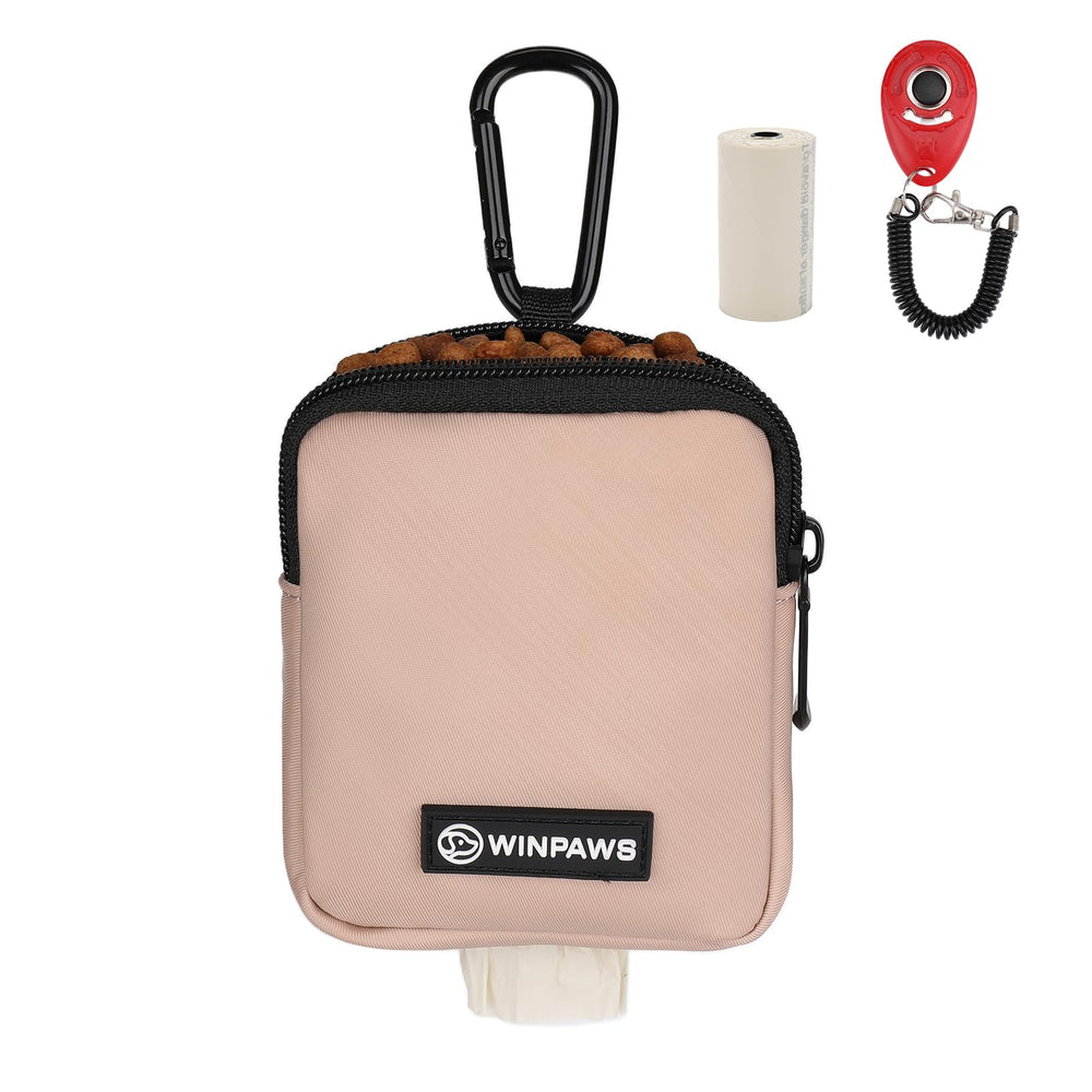 WINPAWS dog treat pouch coffee front view on leash for convenient walks