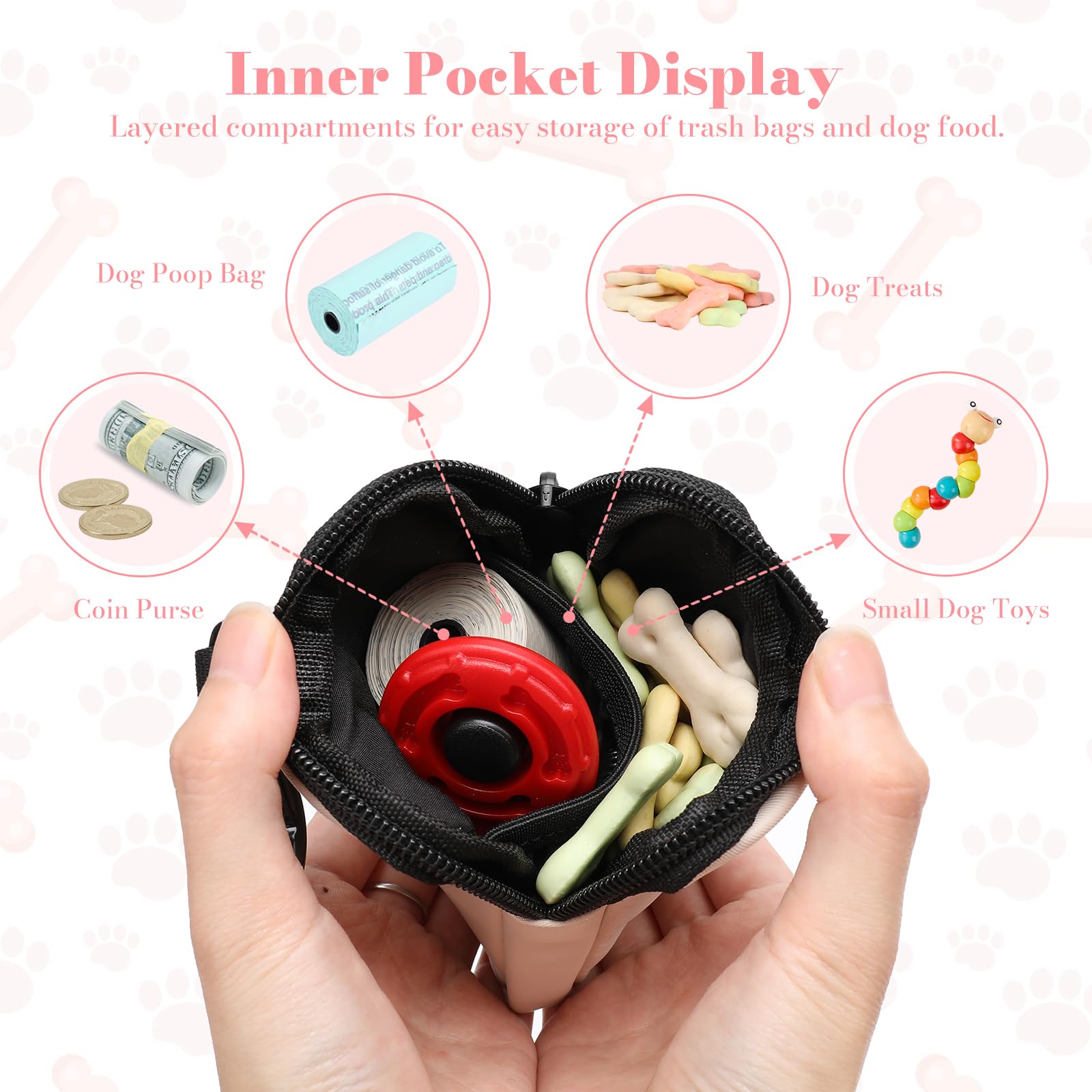 WINPAWS dog treat pouch inner compartment helps organize treats and waste bags.