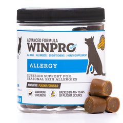 WINPRO Allergy Chews bottle close-up highlighting soft chews for seasonal allergy support