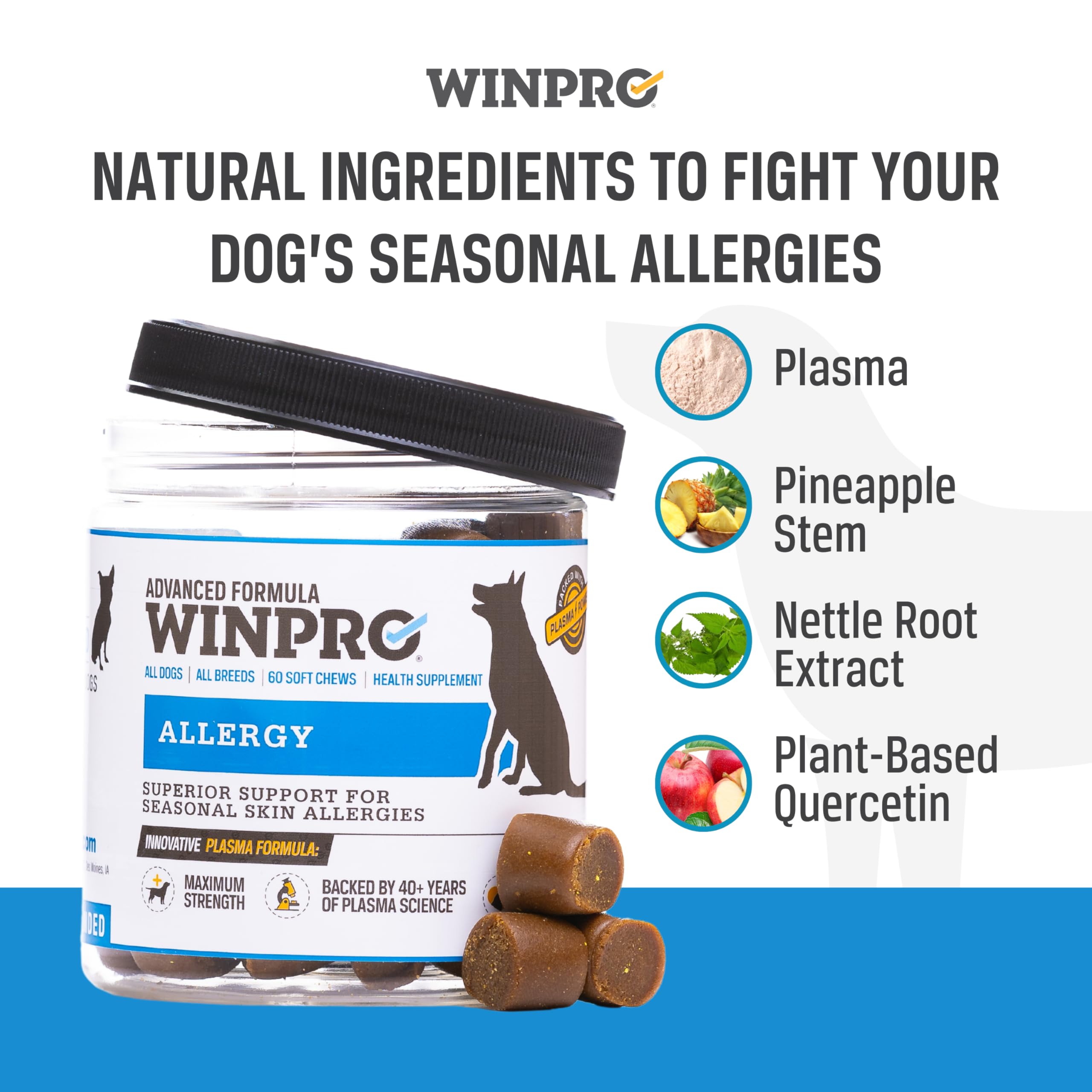 WINPRO Allergy Chews USA manufacturing label emphasizing quality and sourcing