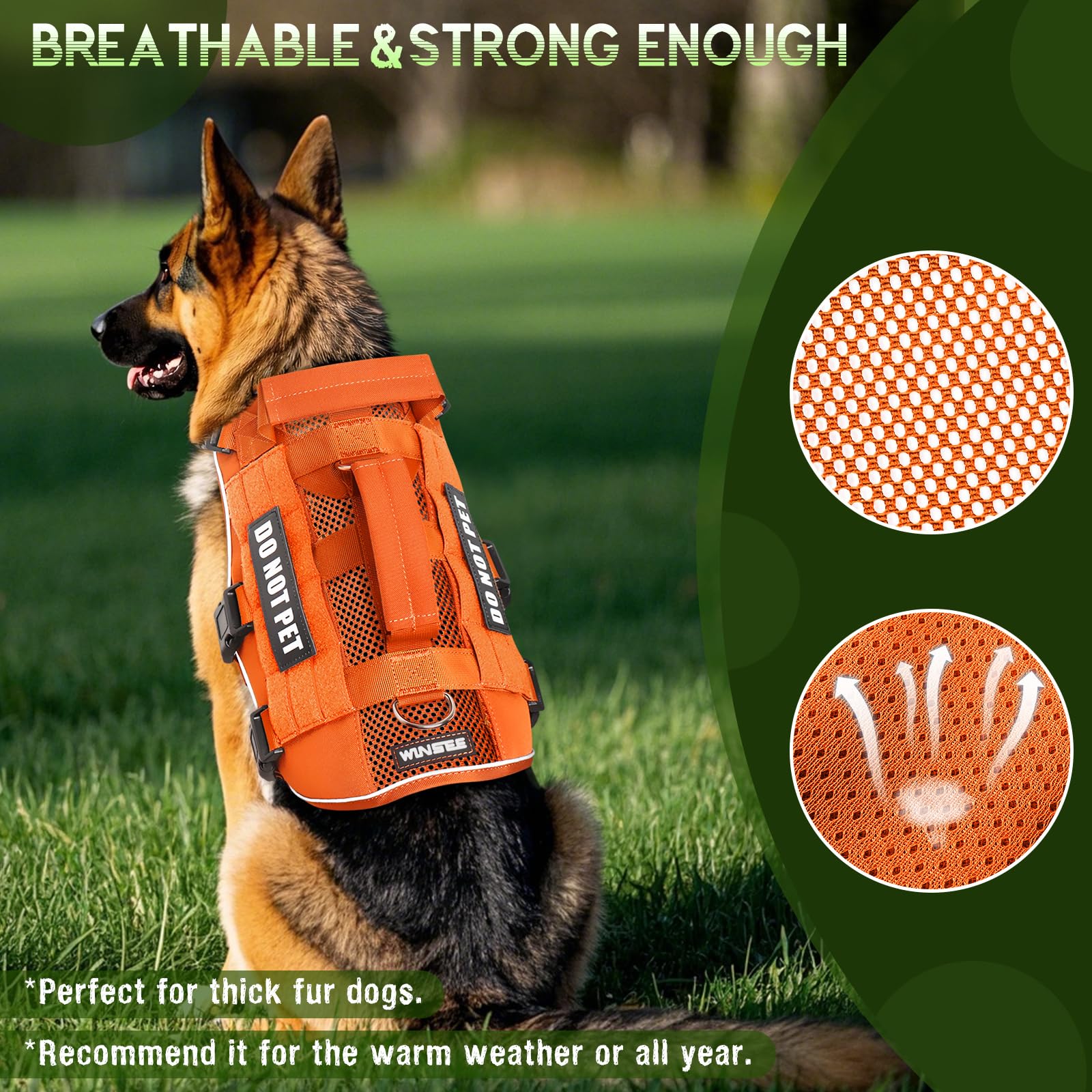 WINSEE breathable mesh harness captures airflow design ideal for all-season comfort on walks